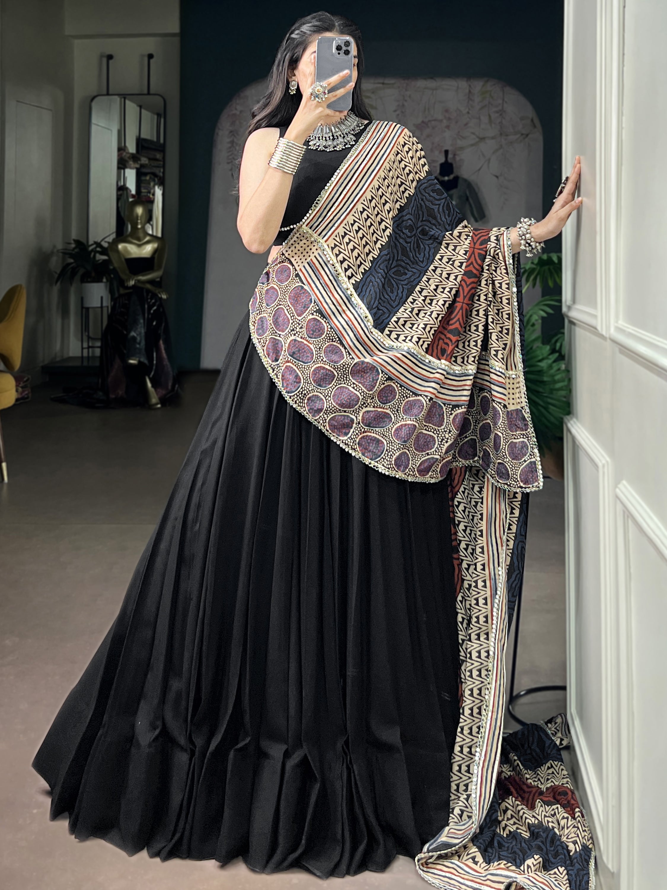 Graceful Black Rayon Festive Wear Lehenga Choli With Printed Dupatta
