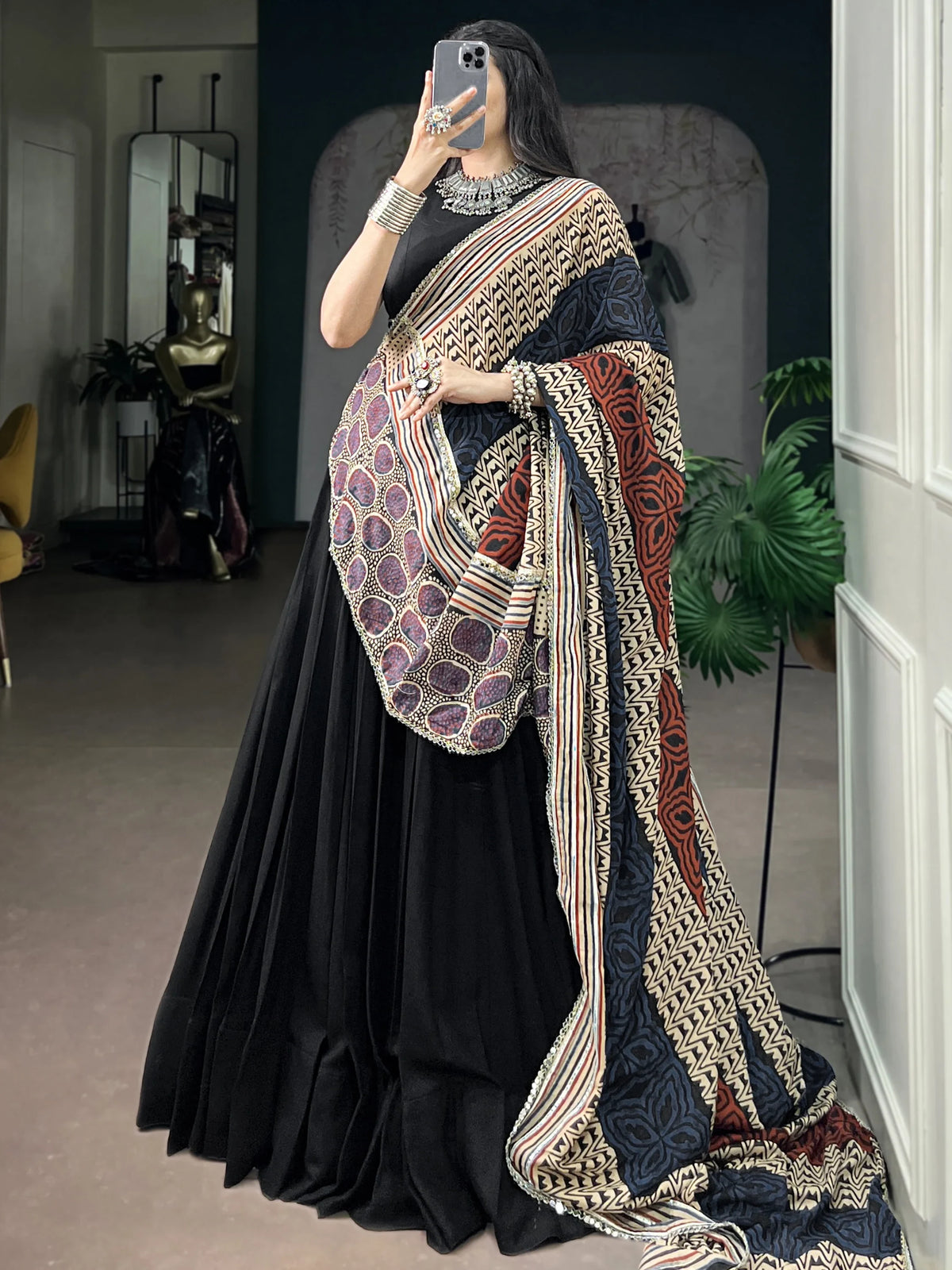 Graceful Black Rayon Festive Wear Lehenga Choli With Printed Dupatta