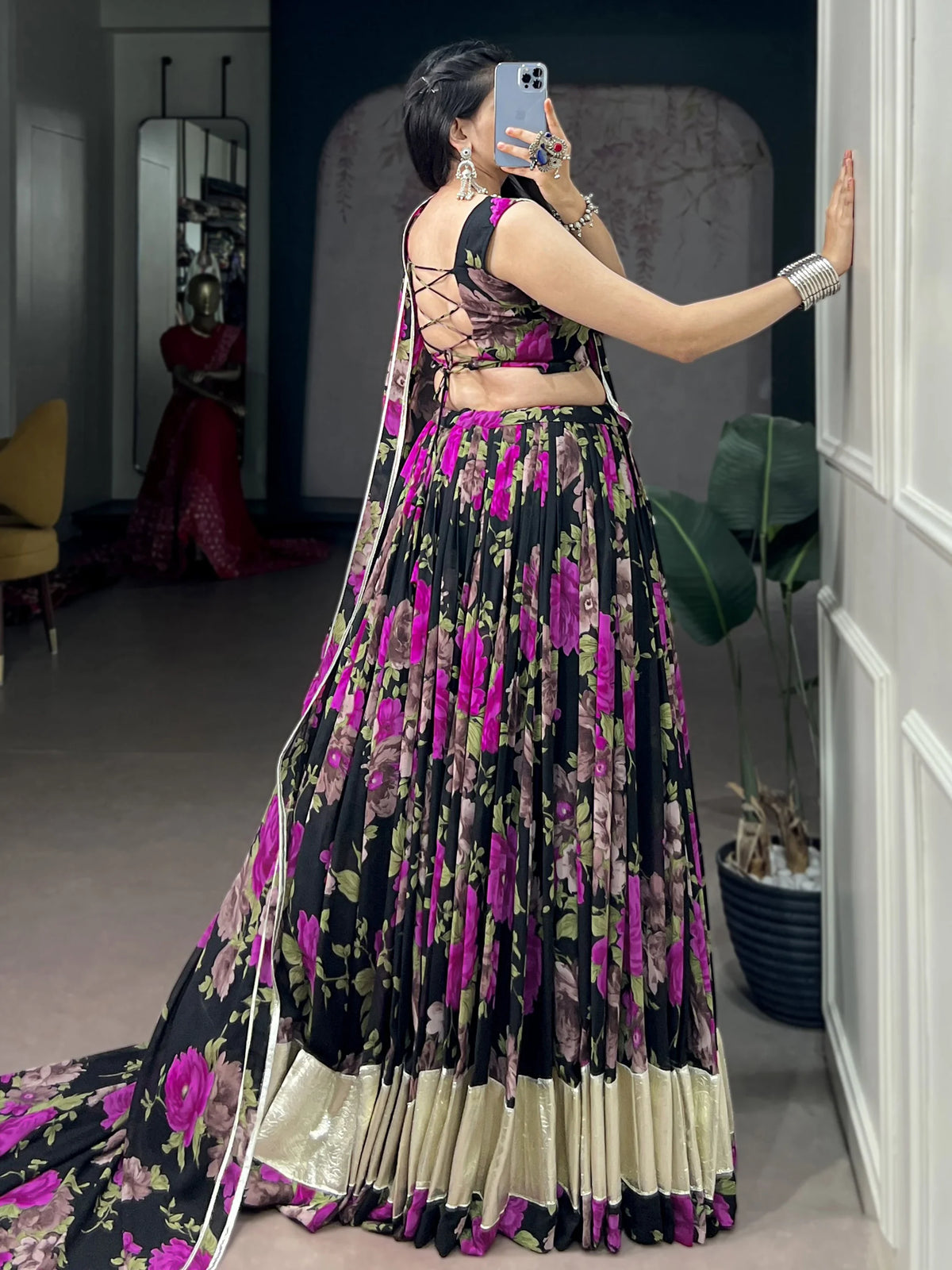 Artistic Pink Floral Printed Georgette Lehenga Choli With Dupatta