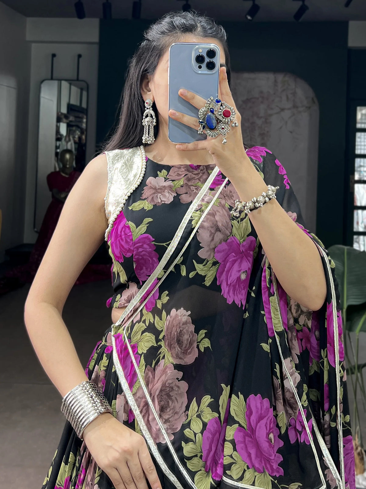 Artistic Pink Floral Printed Georgette Lehenga Choli With Dupatta