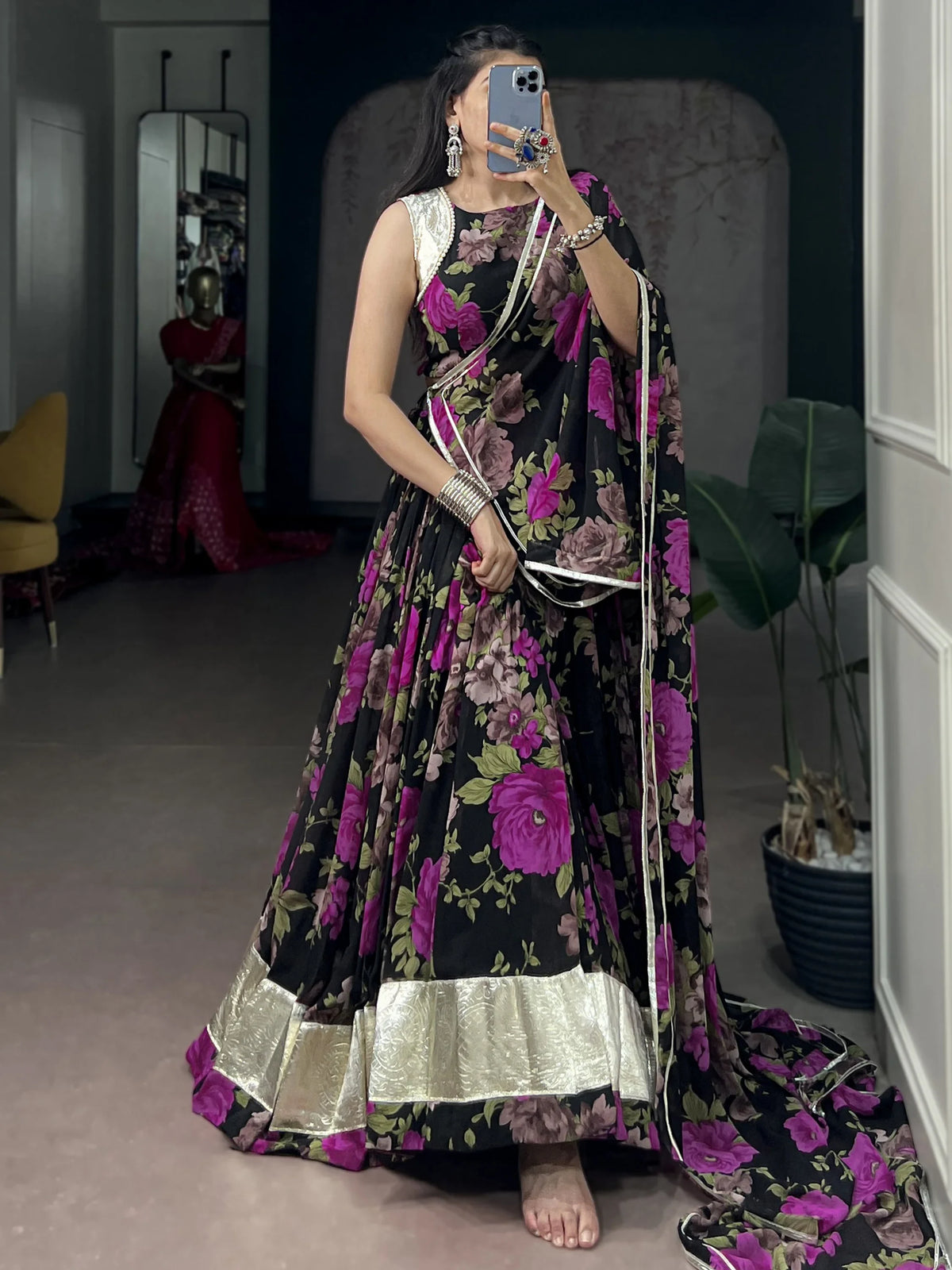 Artistic Pink Floral Printed Georgette Lehenga Choli With Dupatta