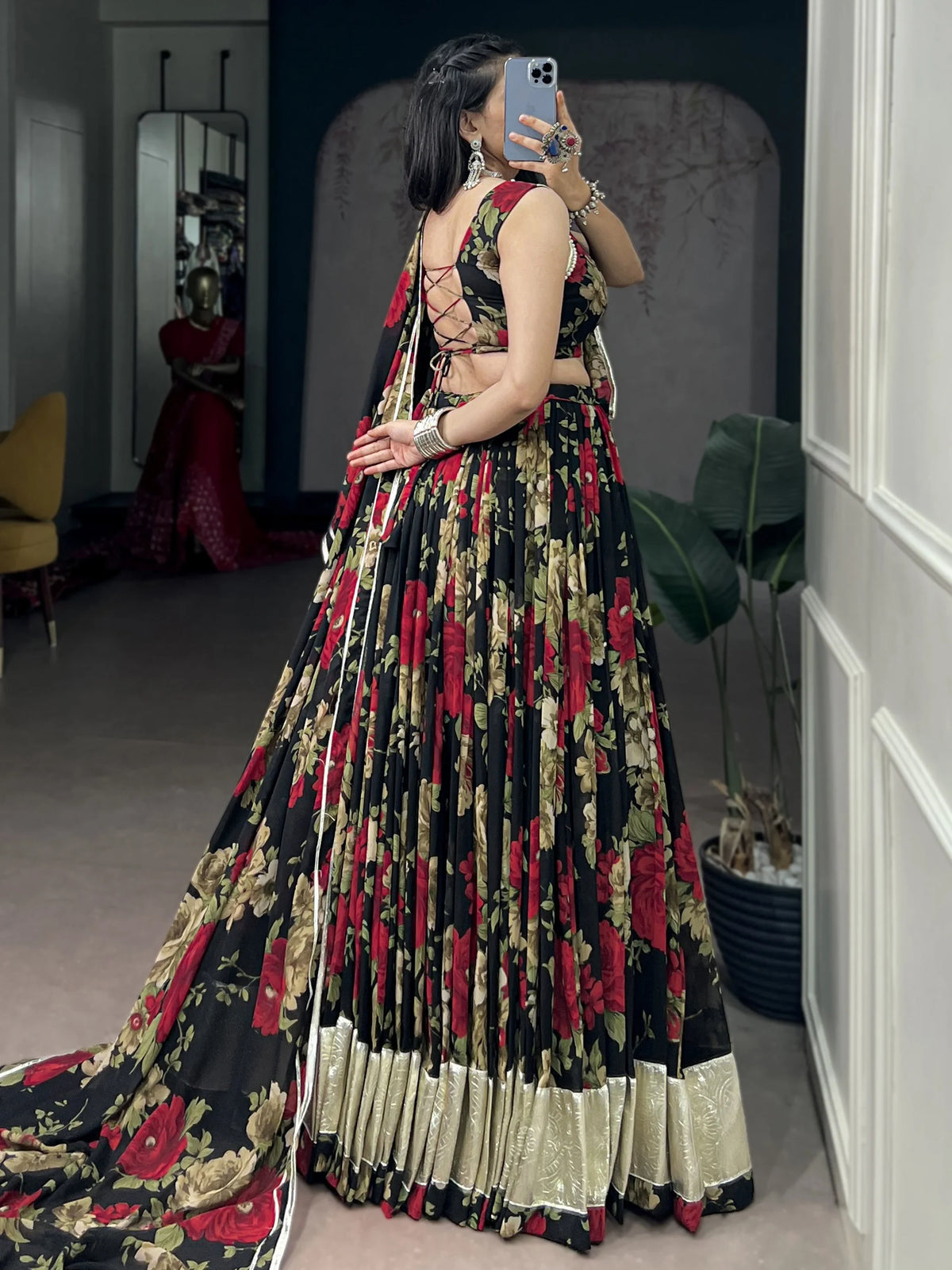 Lovable Red Floral Printed Georgette Event Wear Lehenga Choli