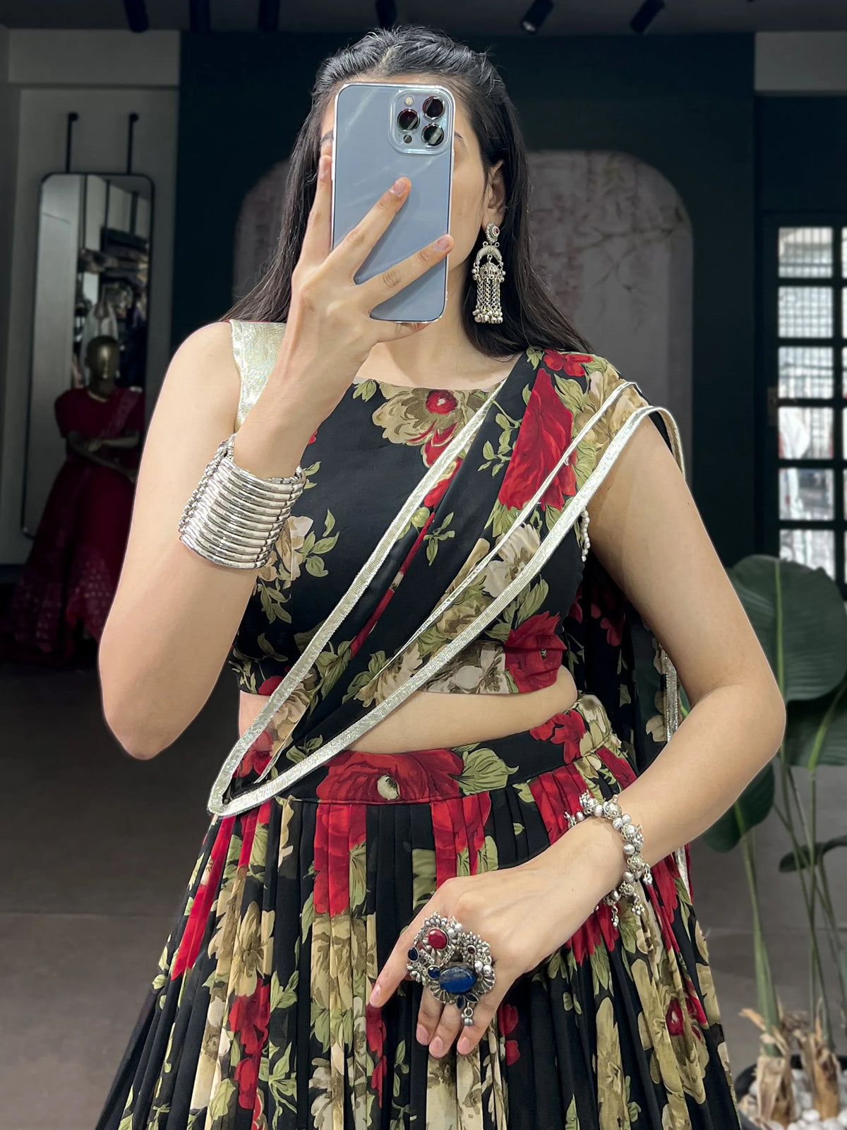 Lovable Red Floral Printed Georgette Event Wear Lehenga Choli