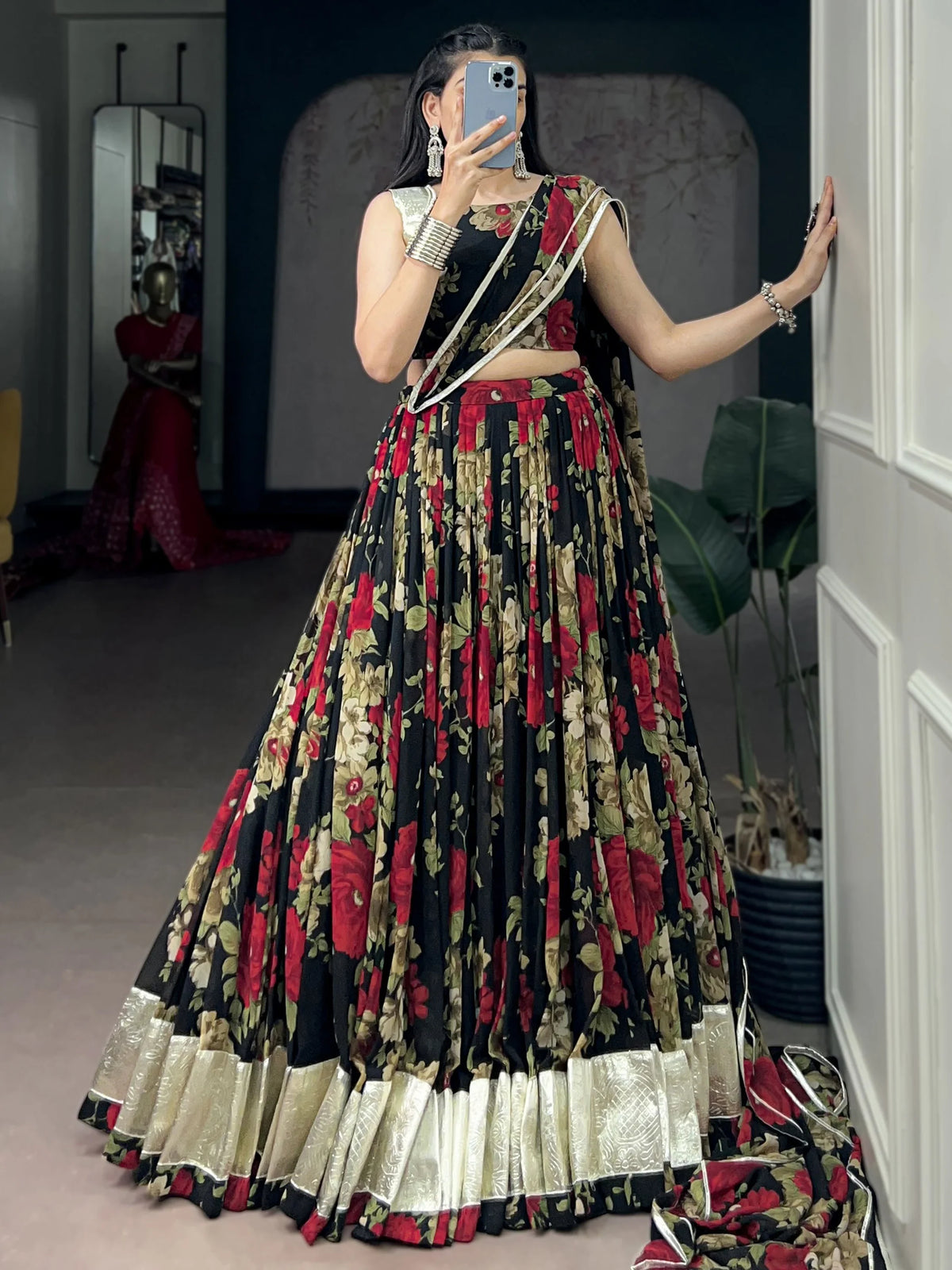 Lovable Red Floral Printed Georgette Event Wear Lehenga Choli