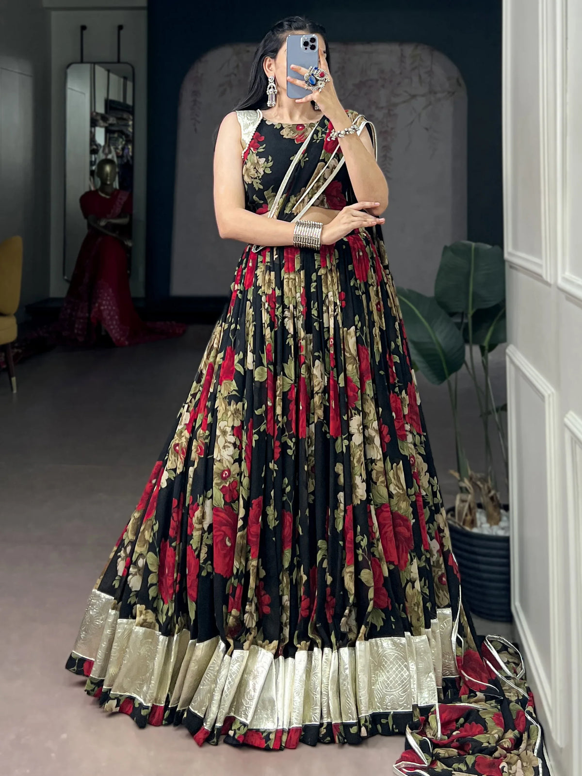 Lovable Red Floral Printed Georgette Event Wear Lehenga Choli