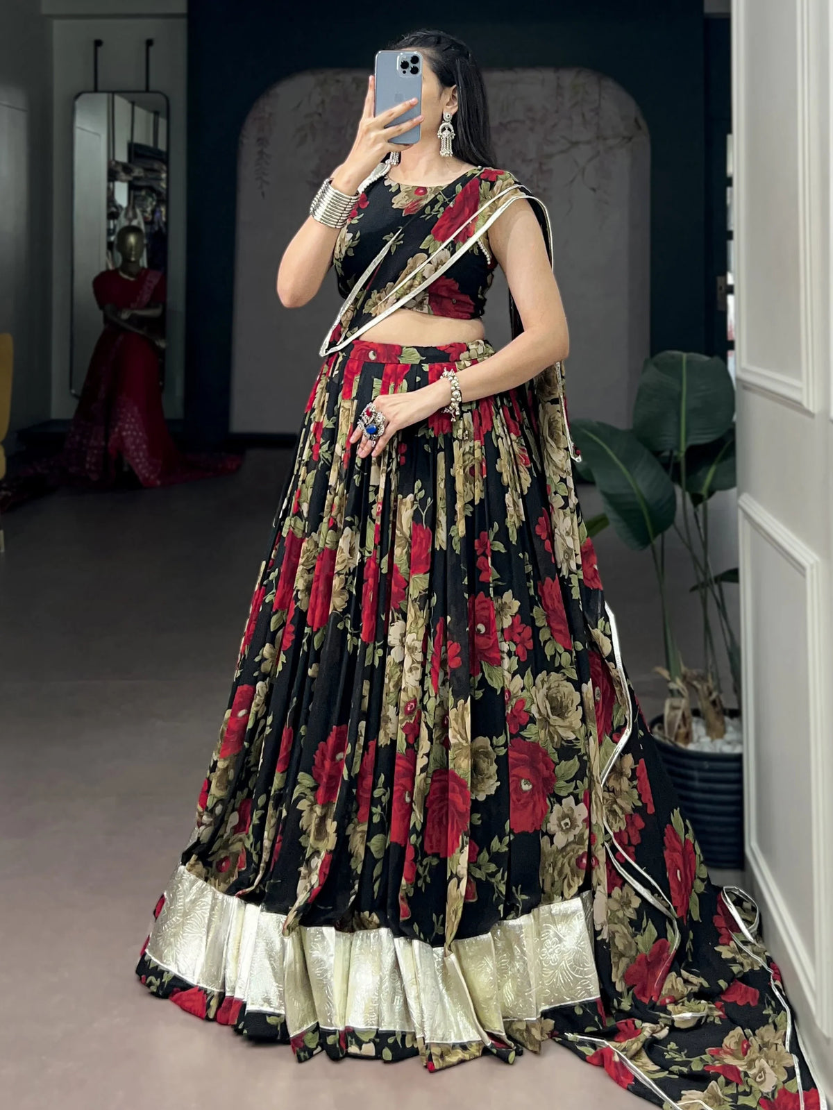 Lovable Red Floral Printed Georgette Event Wear Lehenga Choli
