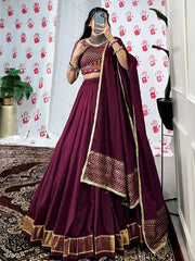 Adorable Wine Chanderi Zari Weaving Navratri Wear Lehenga Choli