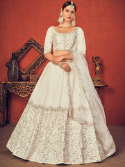 White Thread Embroidered Art Silk Party Wear Lehenga Choli