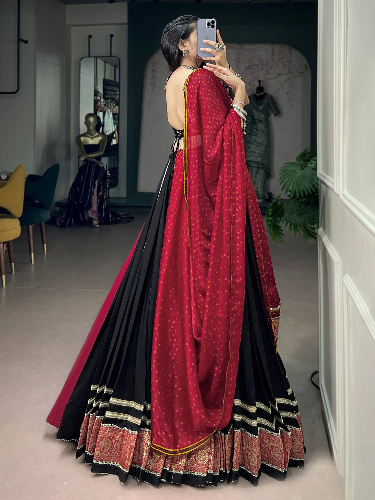 Aesthetic Black Kutchi Embroidered Rayon Navratri Wear Lehenga Choli