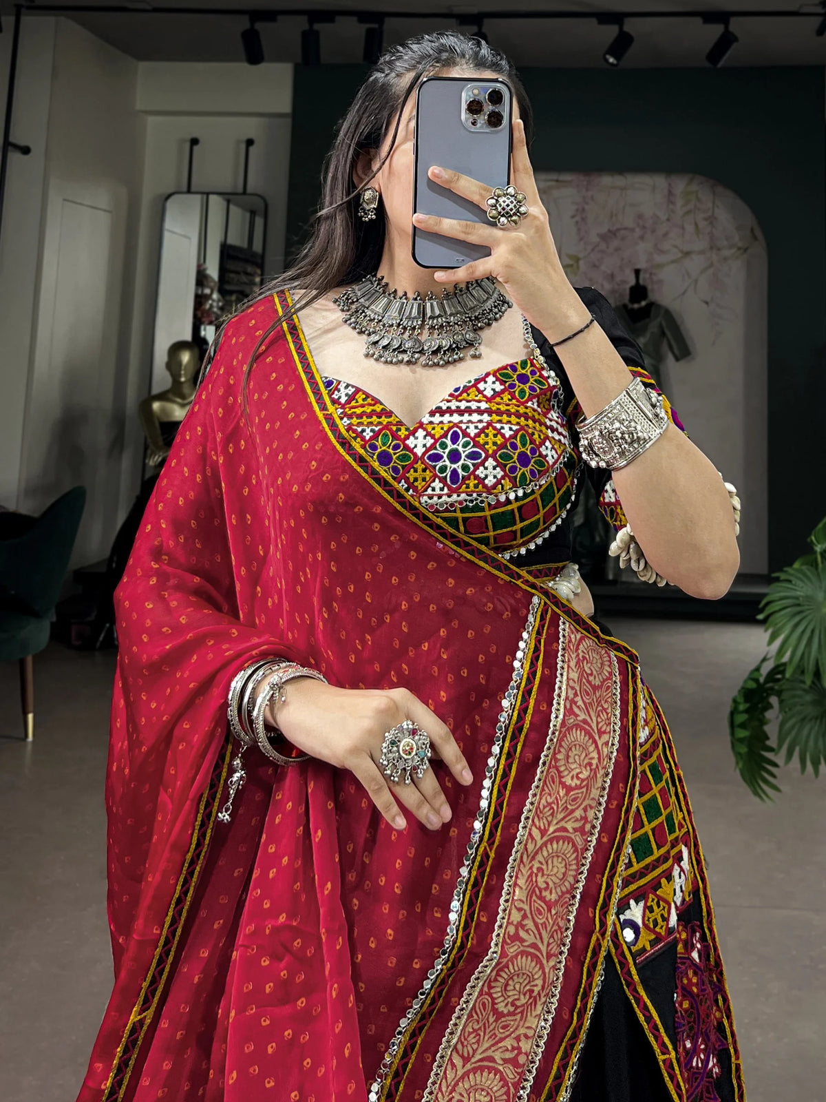 Aesthetic Black Kutchi Embroidered Rayon Navratri Wear Lehenga Choli