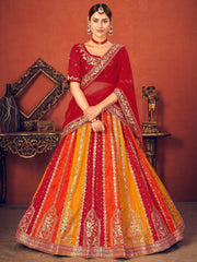 Red Thread Embroidered Art Silk Party Wear Lehenga Choli
