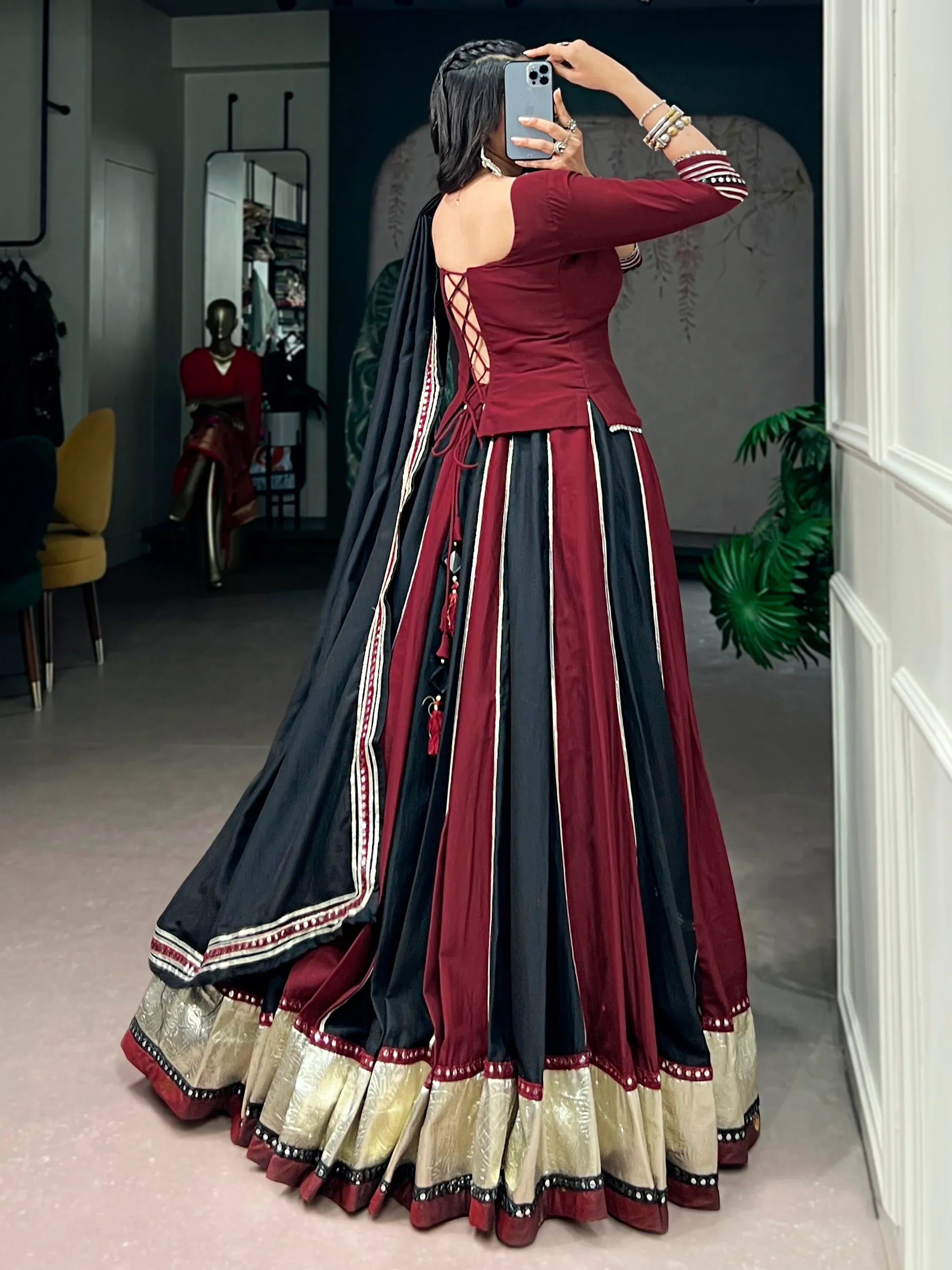 Majestic Maroon Laced Chinon Navratri Wear Lehenga Choli With Dupatta