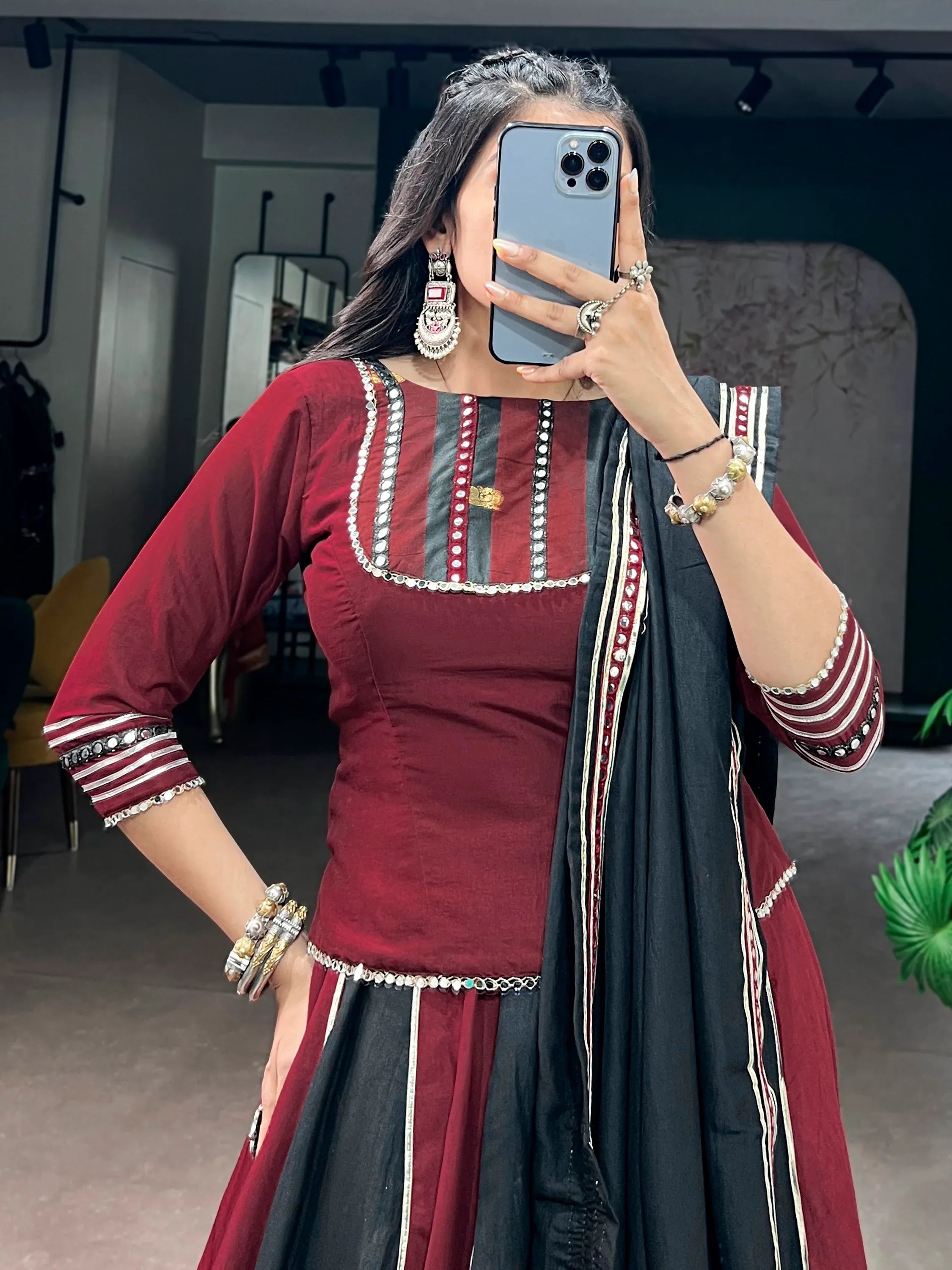 Majestic Maroon Laced Chinon Navratri Wear Lehenga Choli With Dupatta