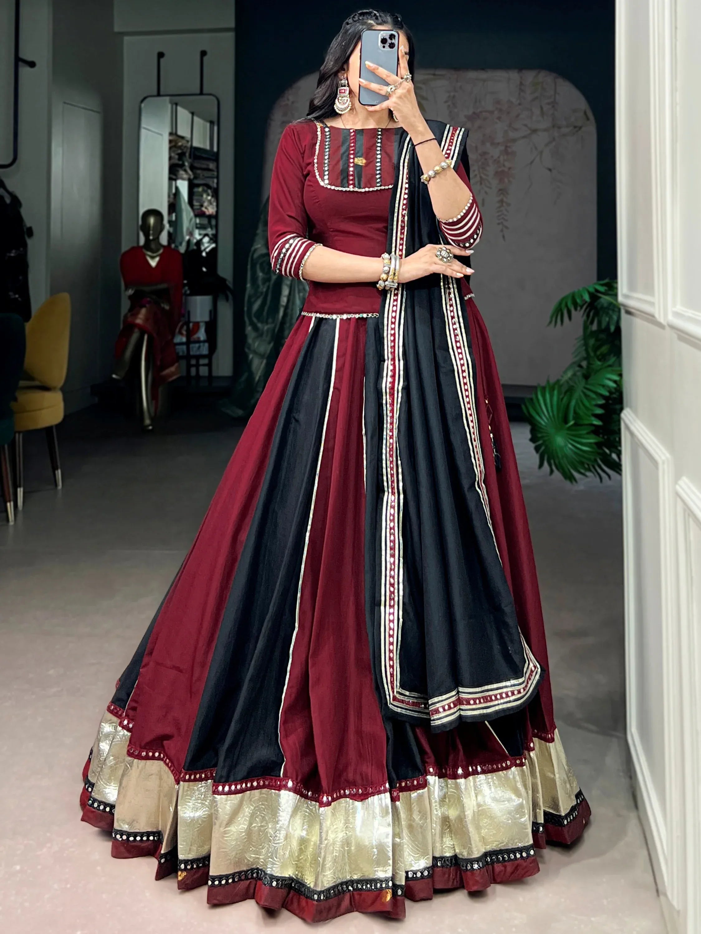 Majestic Maroon Laced Chinon Navratri Wear Lehenga Choli With Dupatta