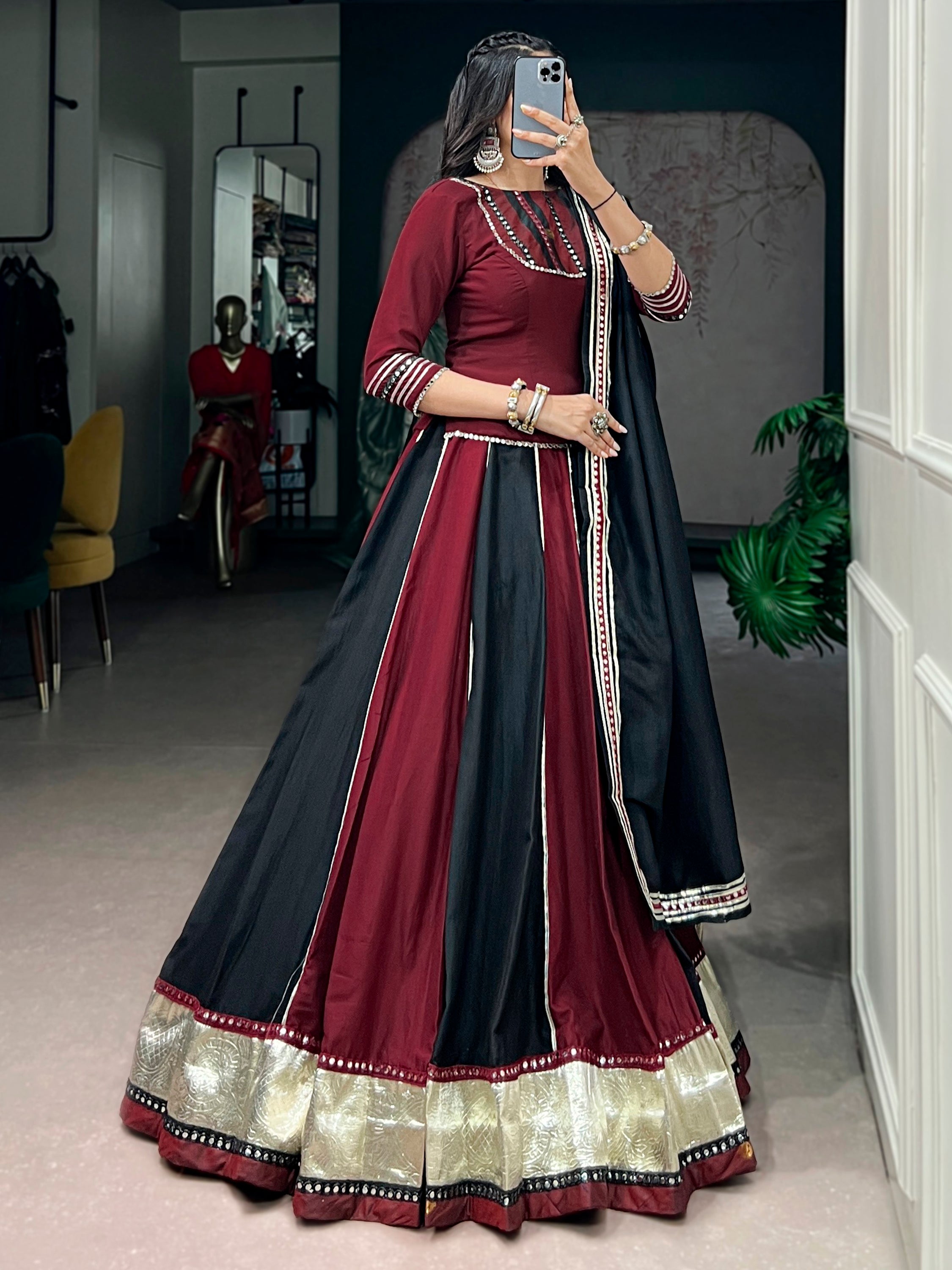 Majestic Maroon Laced Chinon Navratri Wear Lehenga Choli With Dupatta