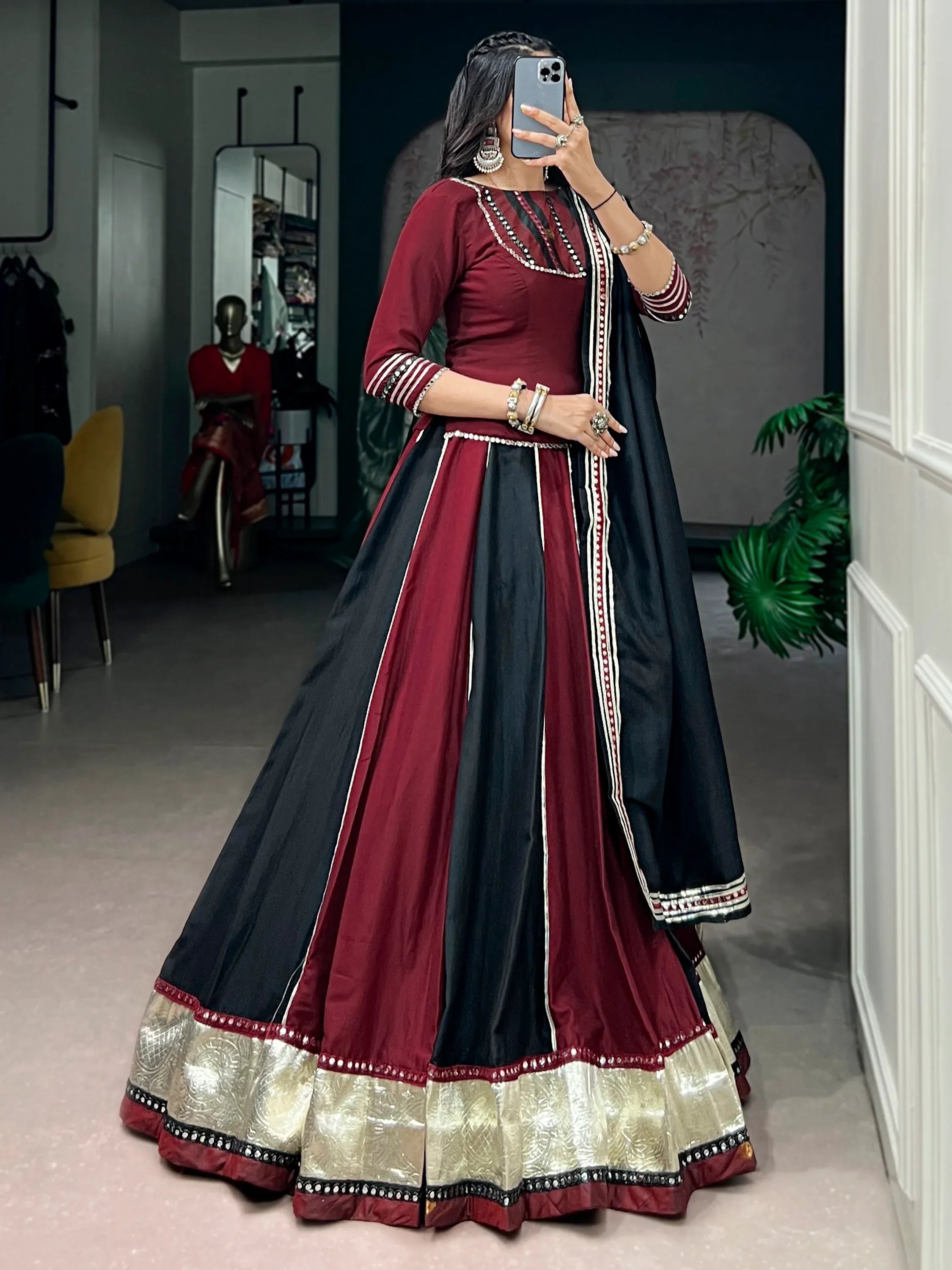 Majestic Maroon Laced Chinon Navratri Wear Lehenga Choli With Dupatta