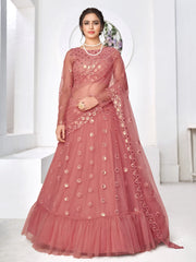Timeless Dusty Pink Net Floral Sequins Party Wear Lehenga Choli