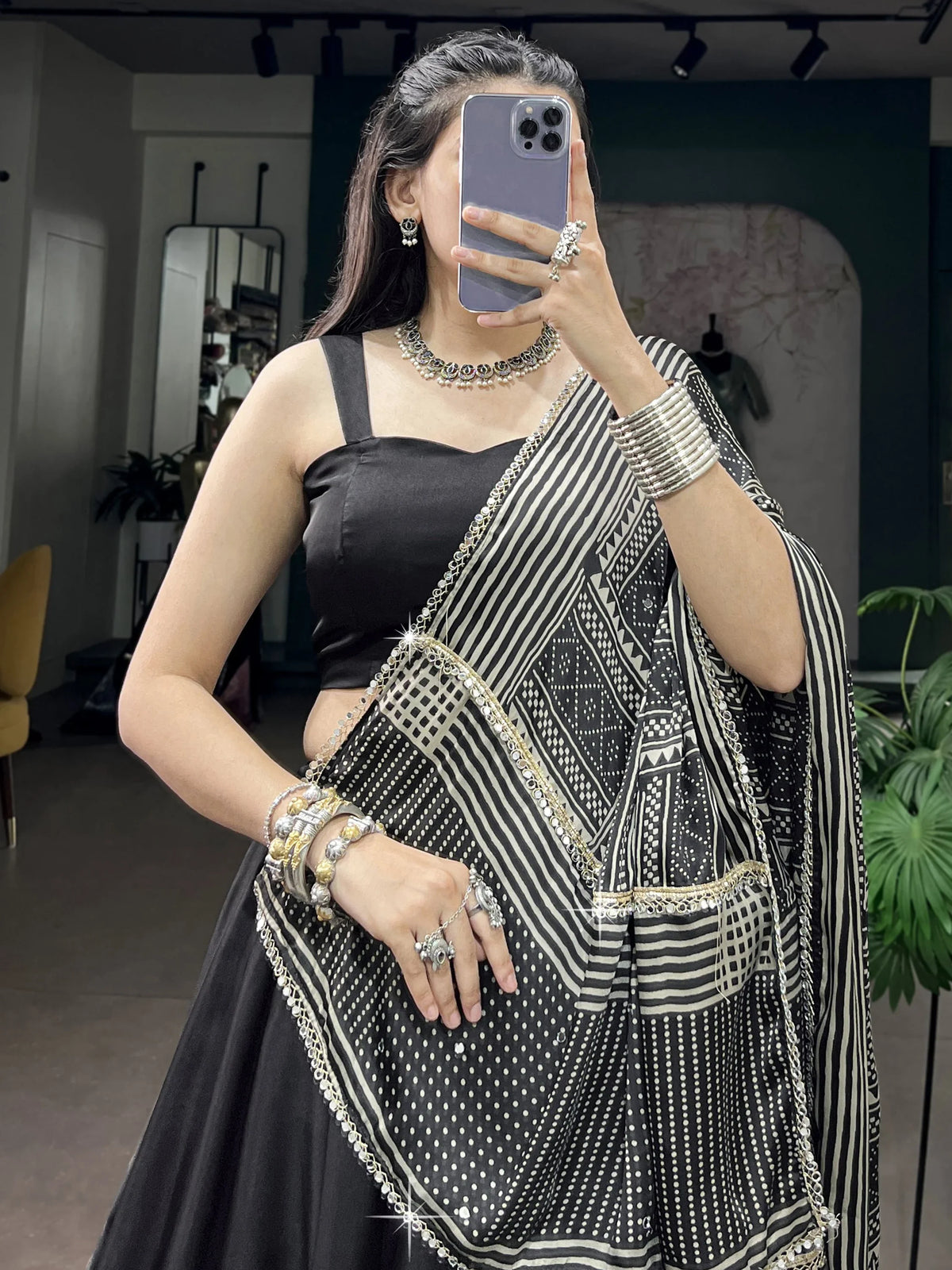 Beautiful Black Navratri Special Lehenga Choli With Digital Printed Dupatta