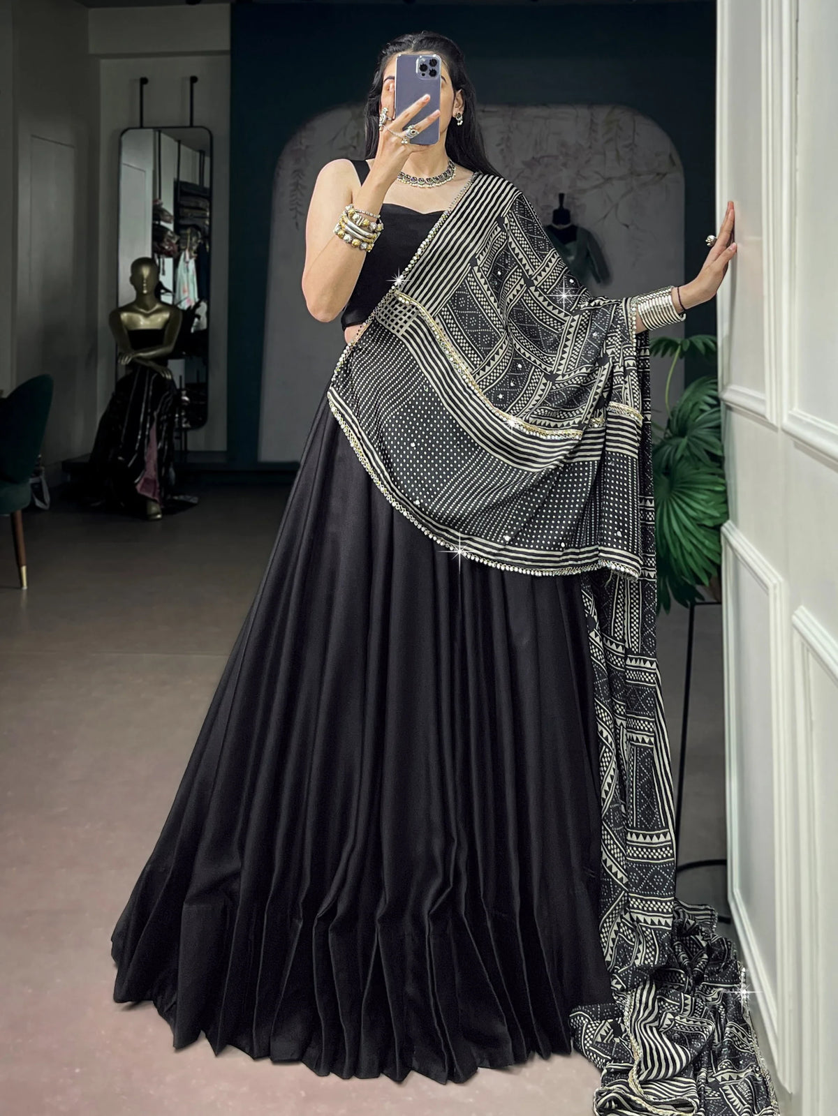 Beautiful Black Navratri Special Lehenga Choli With Digital Printed Dupatta