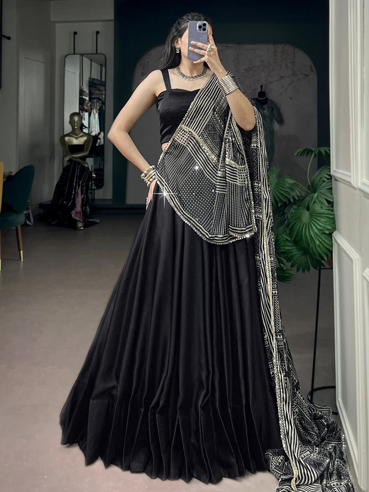 Beautiful Black Navratri Special Lehenga Choli With Digital Printed Dupatta