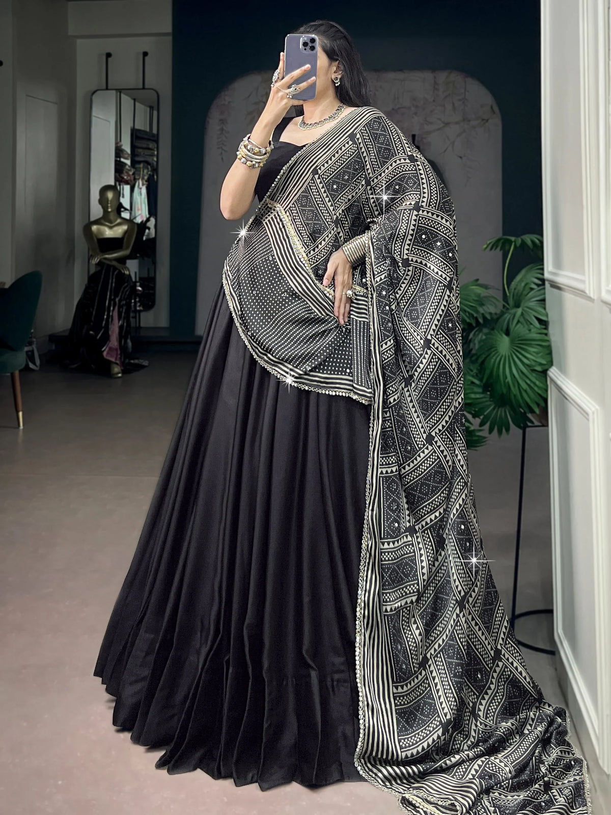 Beautiful Black Navratri Special Lehenga Choli With Digital Printed Dupatta