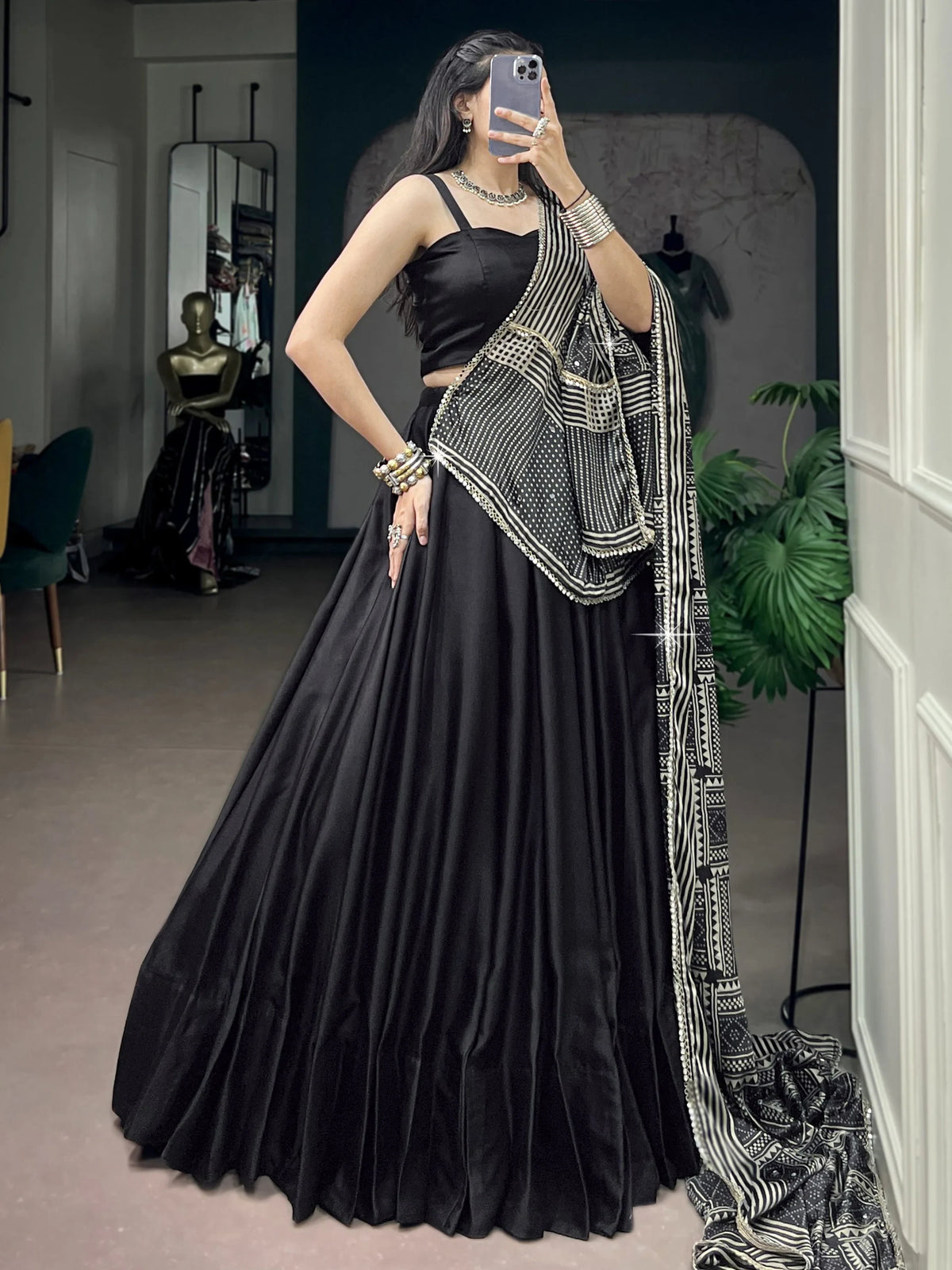 Beautiful Black Navratri Special Lehenga Choli With Digital Printed Dupatta