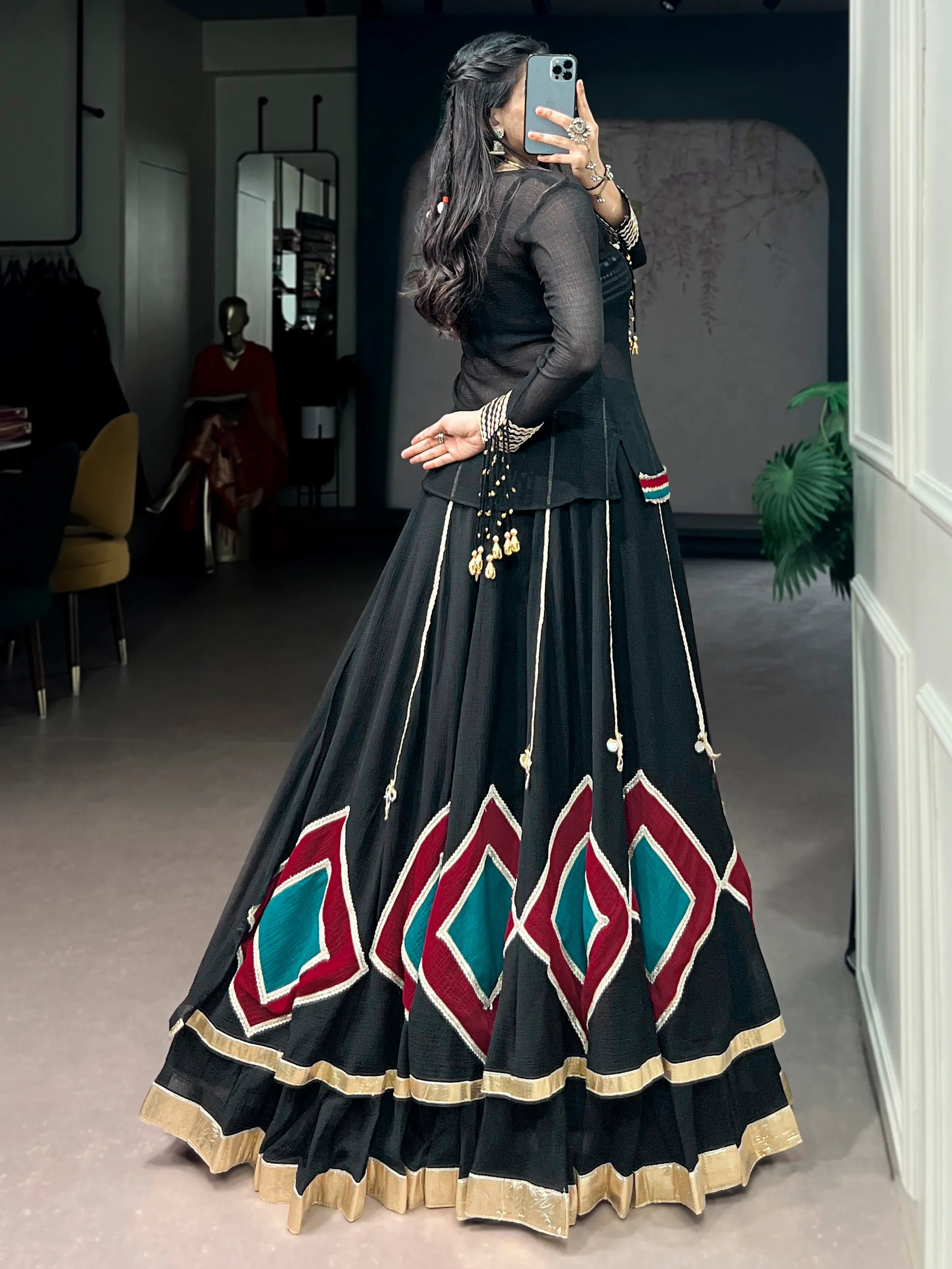 Stunning Black Laced Georgette Navratri Lehenga Choli