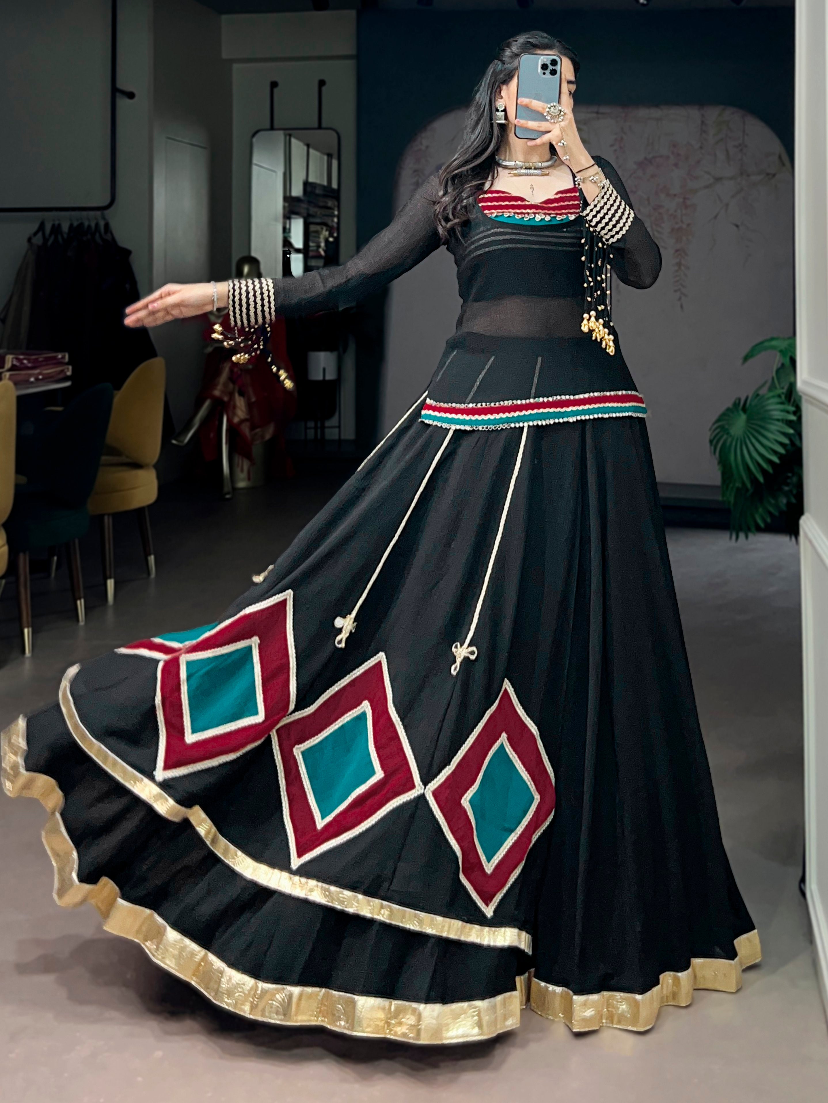 Stunning Black Laced Georgette Navratri Lehenga Choli