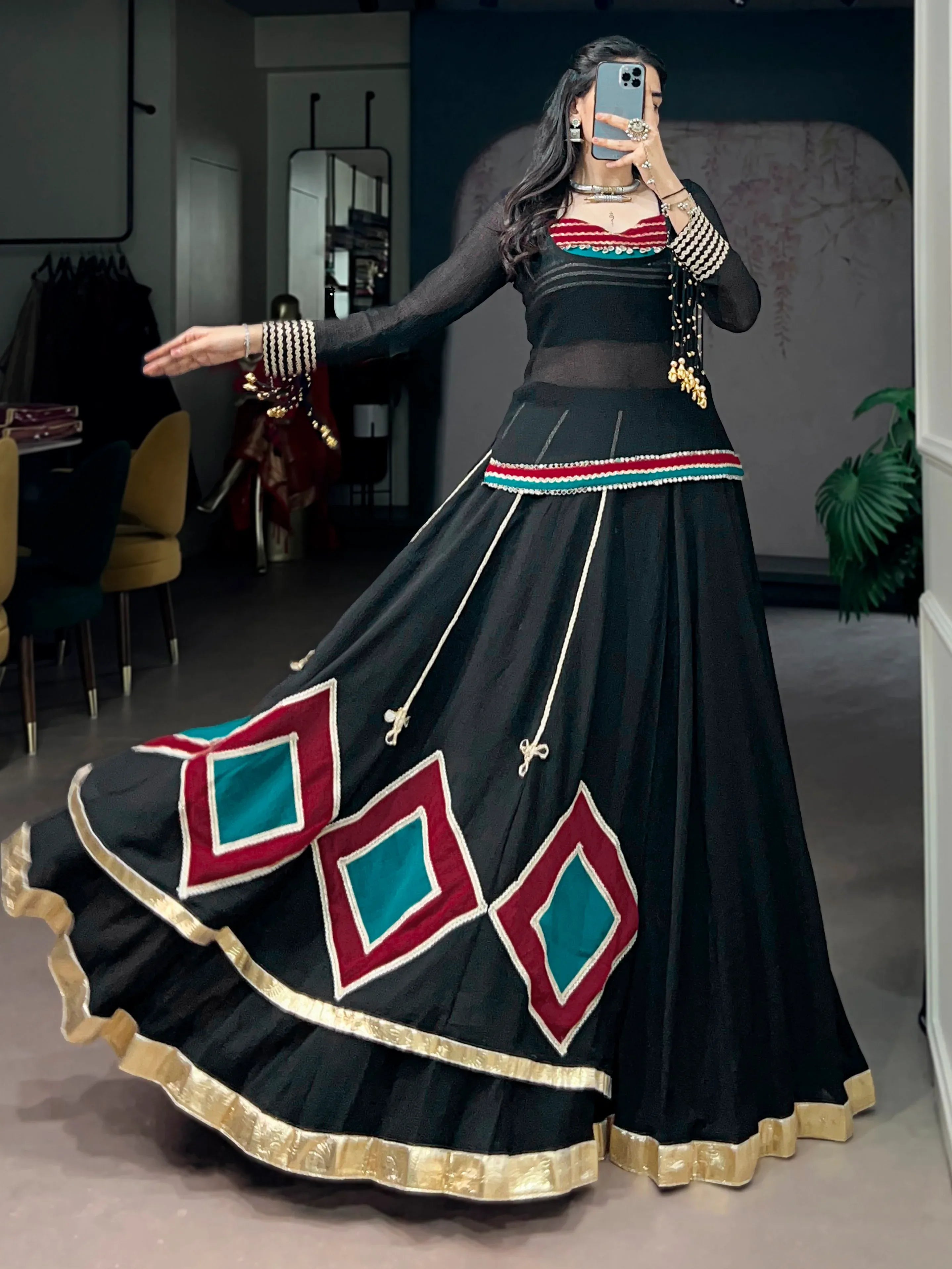 Stunning Black Laced Georgette Navratri Lehenga Choli