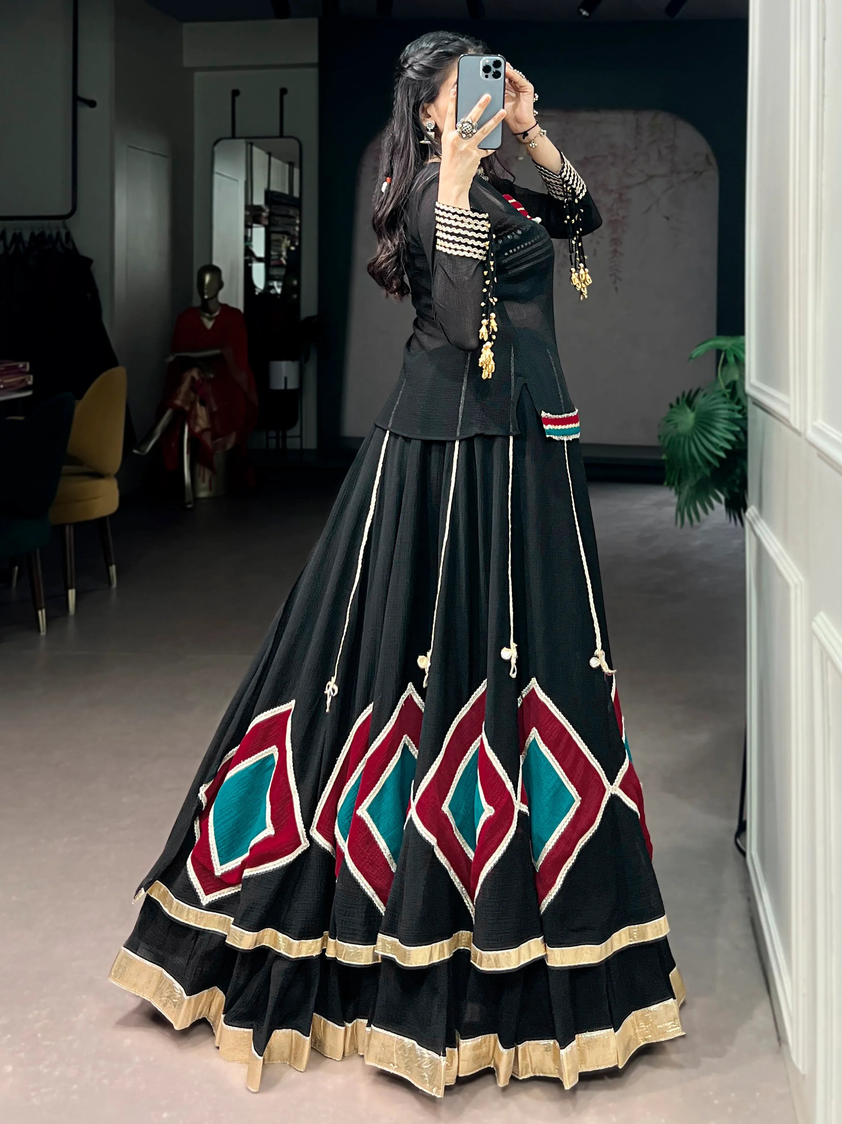 Stunning Black Laced Georgette Navratri Lehenga Choli