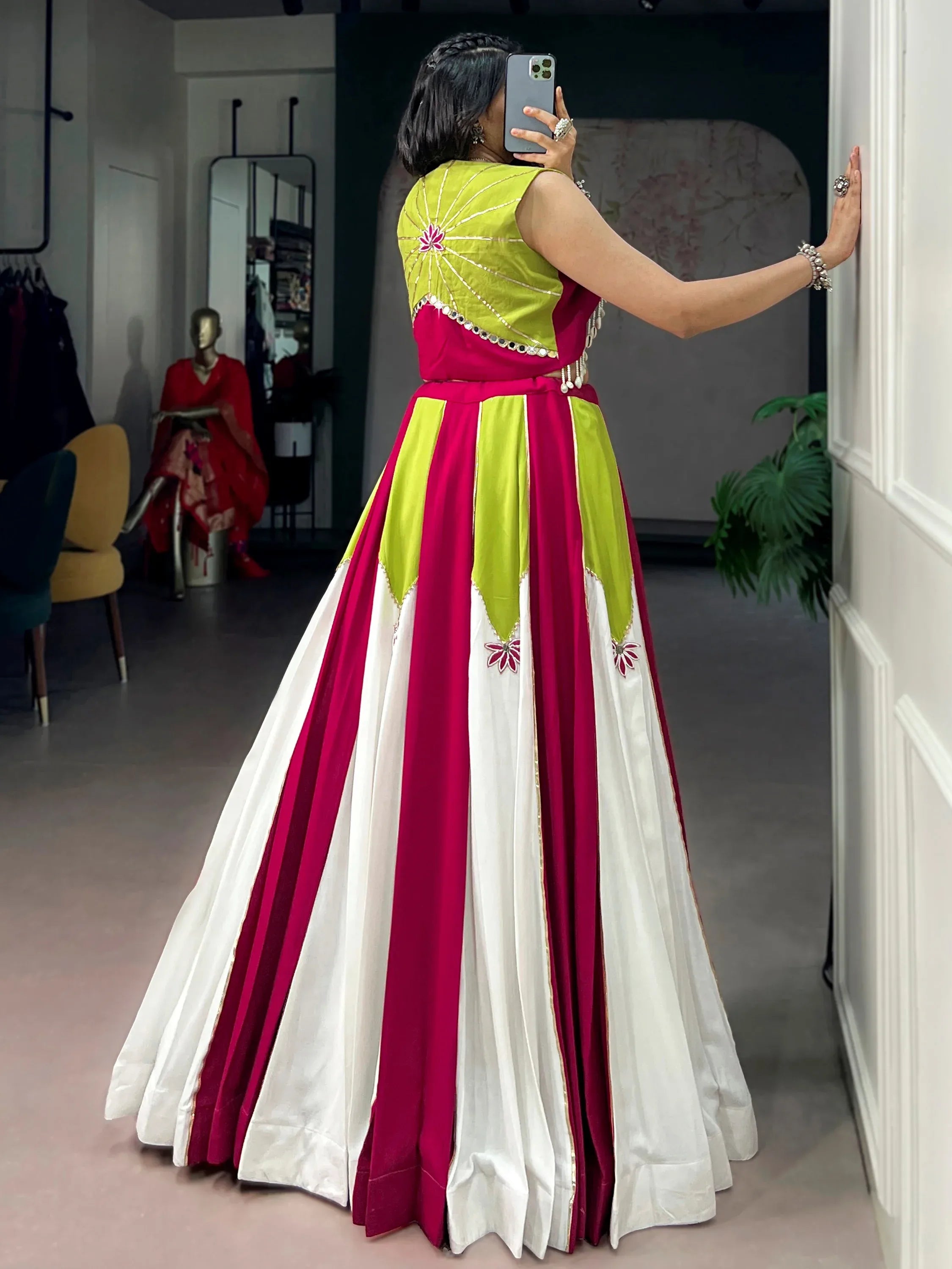 Precious Multi-Color Laced Rayon Navratri Wear Lehenga Choli With Koti