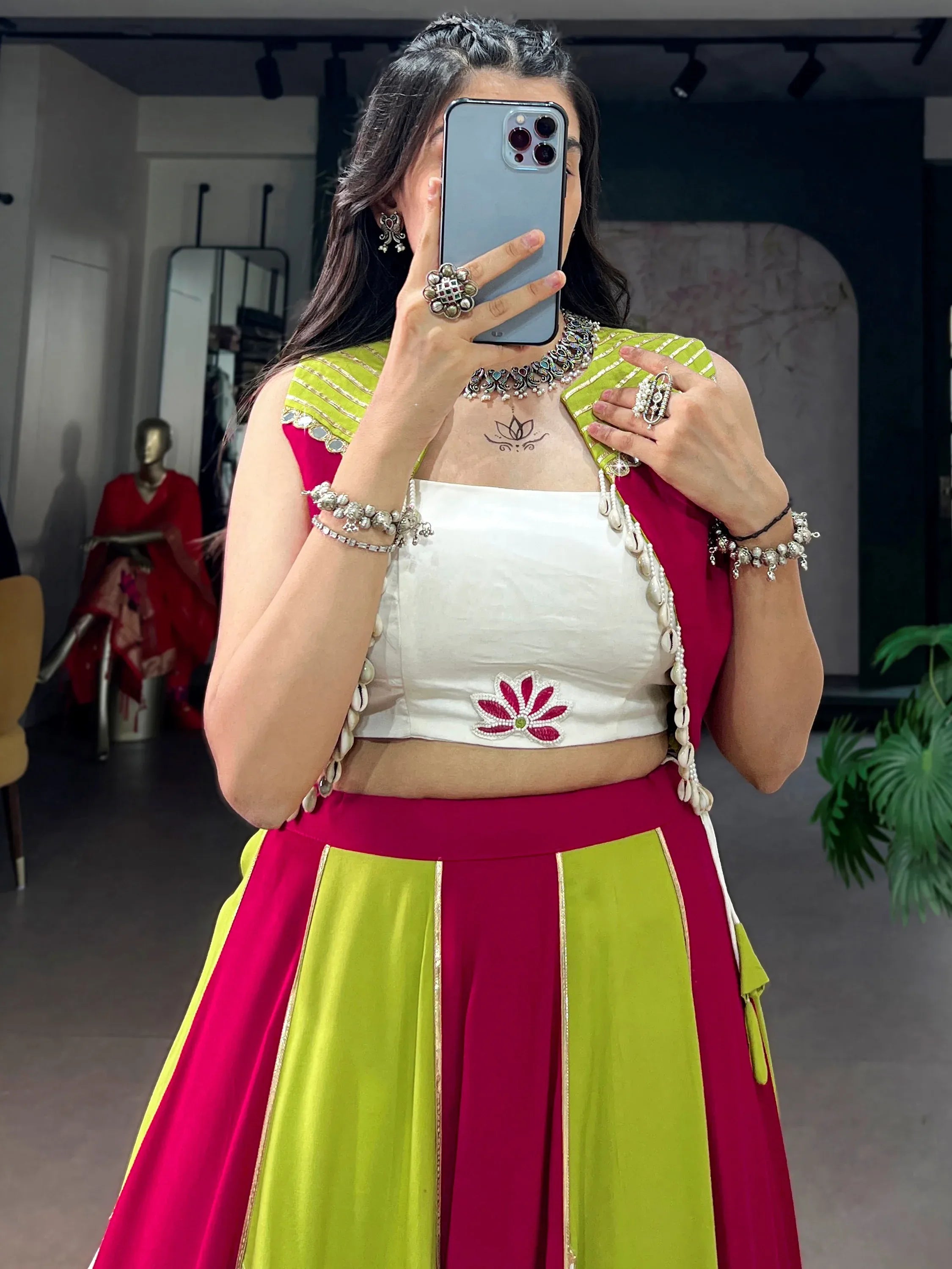 Precious Multi-Color Laced Rayon Navratri Wear Lehenga Choli With Koti