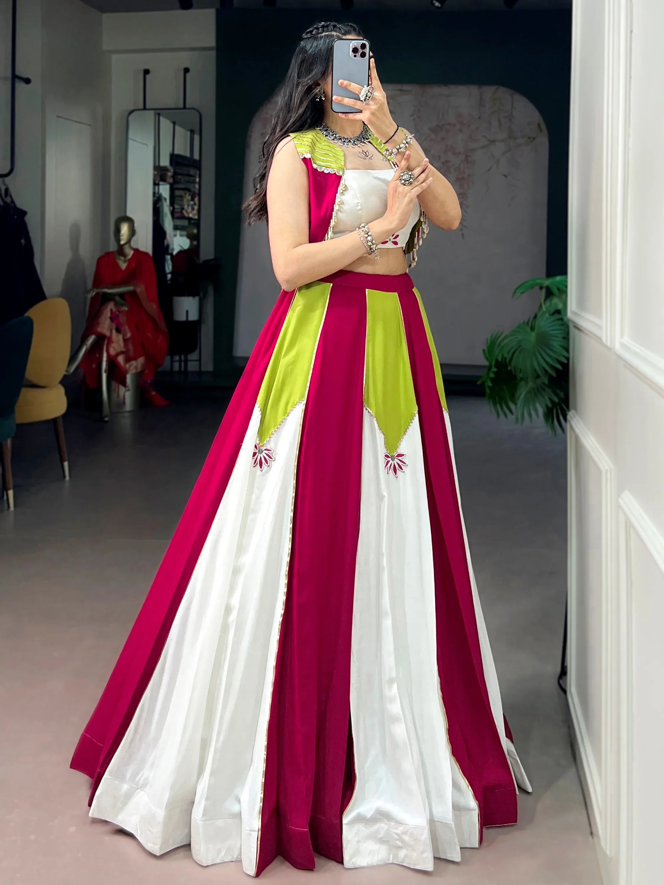 Precious Multi-Color Laced Rayon Navratri Wear Lehenga Choli With Koti