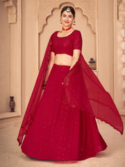 Gorgeous Red Georgette Sequins Monochrome Lehenga Choli With Dupatta