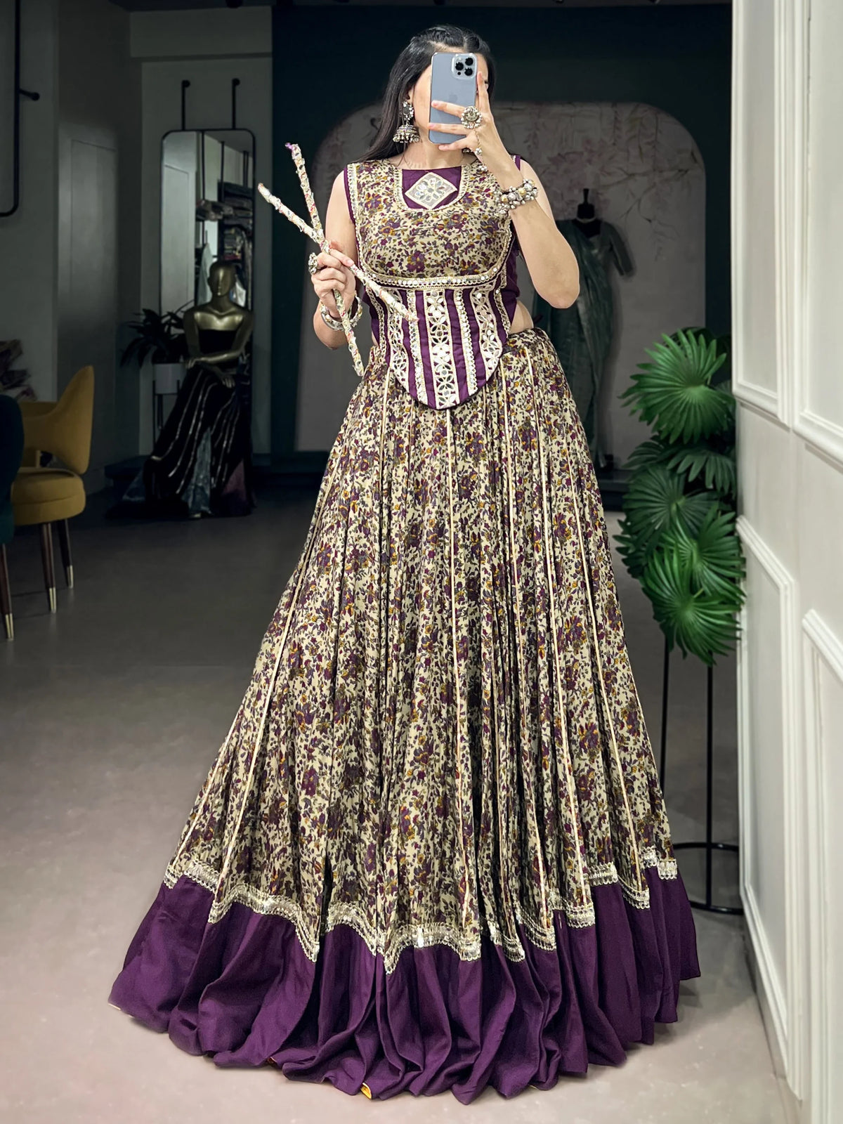 Mesmerizing Purple Digital Printed Cotton Navratri Wear Lehenga Choli