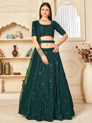 Green Thread Embroidered Georgette Party Wear Lehenga Choli