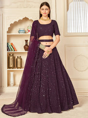 Purple Thread Embroidered Georgette Party Wear Lehenga Choli