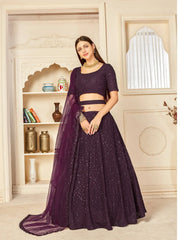 Purple Thread Embroidered Georgette Party Wear Lehenga Choli