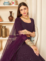 Purple Thread Embroidered Georgette Party Wear Lehenga Choli