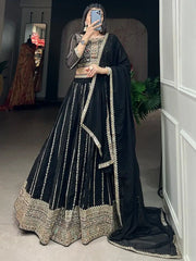 Magnetic Black Embroidered Georgette Reception Wear Lehenga Choli