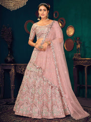 Pink Sequins Georgette Net Wedding Wear Lehenga Choli