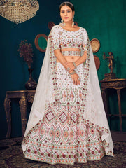 White Multi Thread Gotta Work Georgette Wedding Lehenga Choli