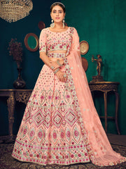 Pink Multi Thread Gotta Work Georgette Wedding Lehenga Choli