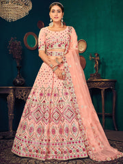 Pink Multi Thread Gotta Work Georgette Wedding Lehenga Choli