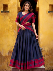 Awesome Blue Weaving Border Silk Festival Wear Half Saree Lehenga