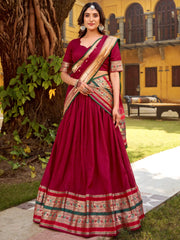 Fantastic Maroon Zari Weaving Chanderi Festive Wear Half Saree Lehenga