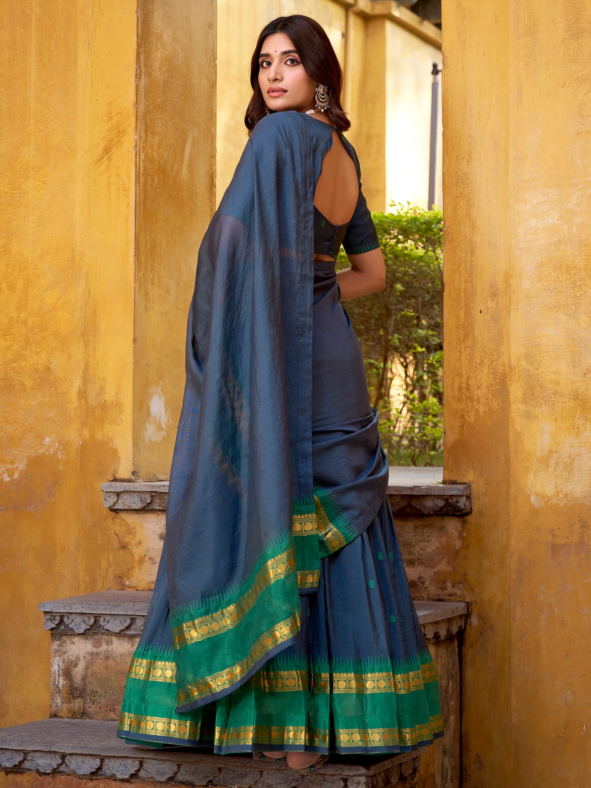 Wonderful Navy Blue Zari Weaving Chanderi Event Wear Half Saree Lehenga