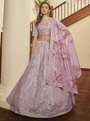 Outstanding Dusty Pink Sequence Work Art Silk Party Wear Lehenga Choli