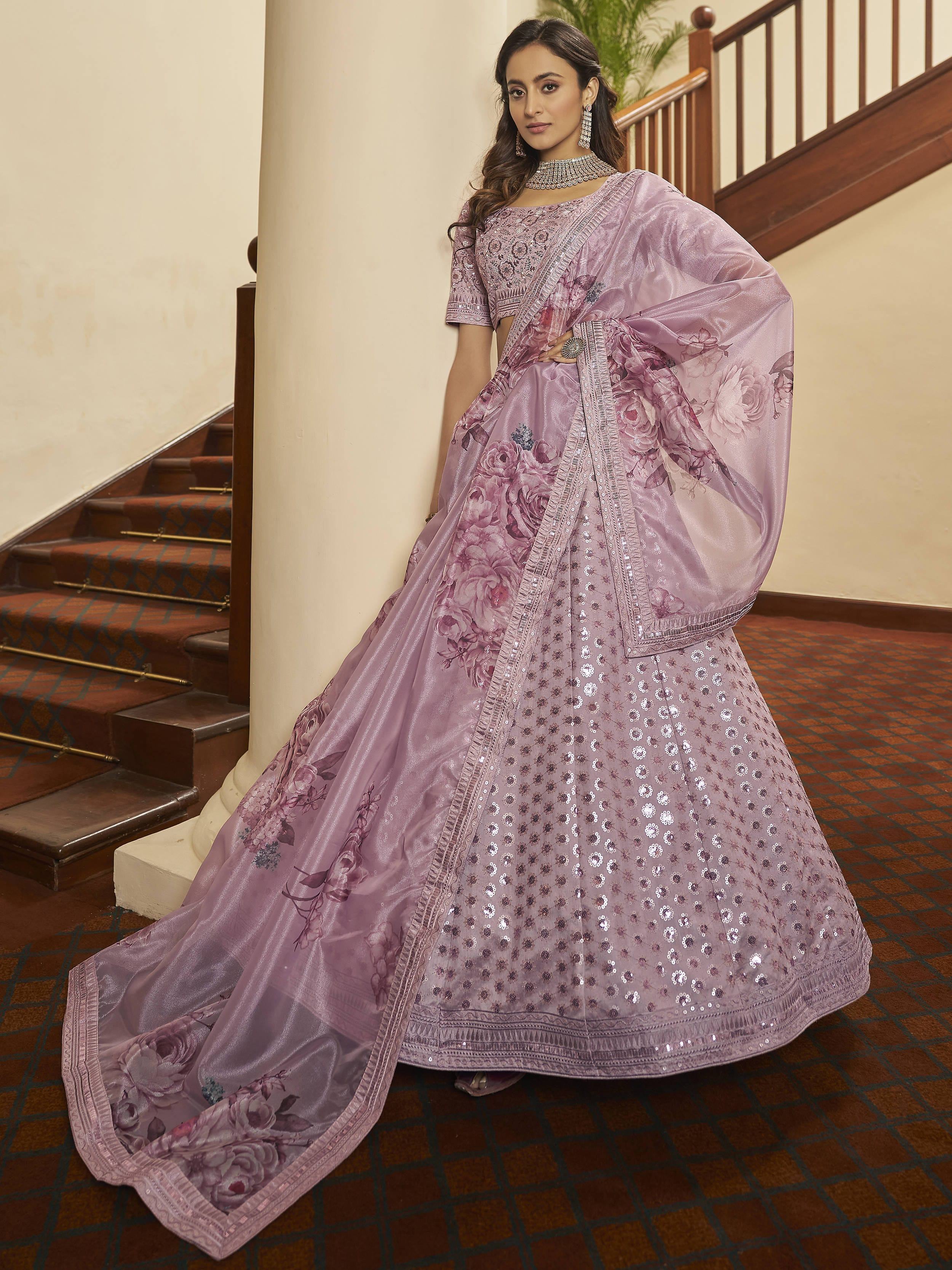Outstanding Dusty Pink Sequence Work Art Silk Party Wear Lehenga Choli