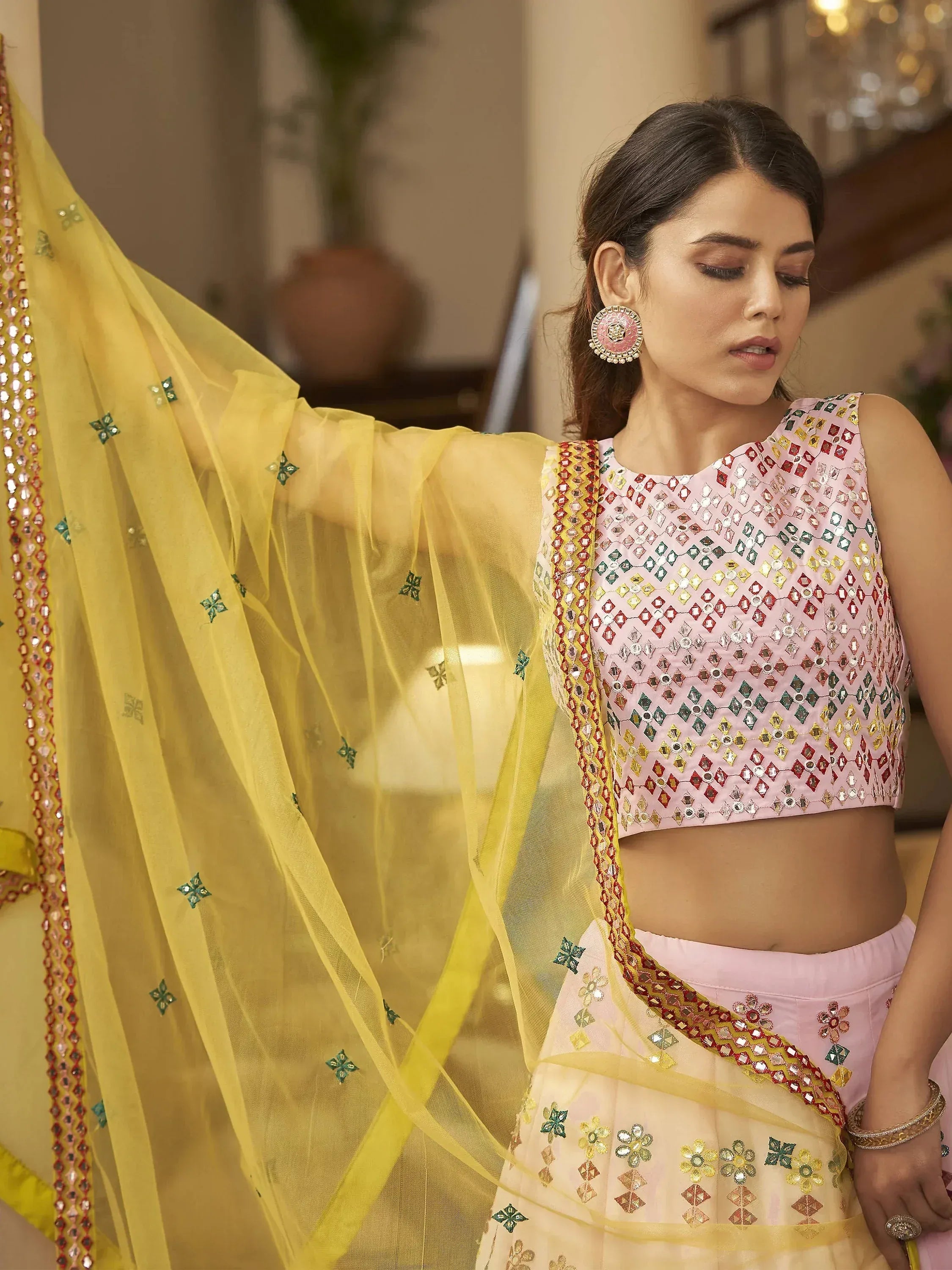 Fantabulous Pink Gotta Patti Georgette Party Wear Lehenga Choli